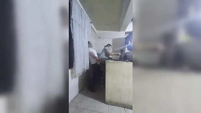 Boss roughs up maid in kitchen with a slap