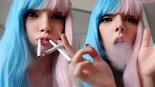 Cute anime girl smokes dual cigarettes :3 (full video available)