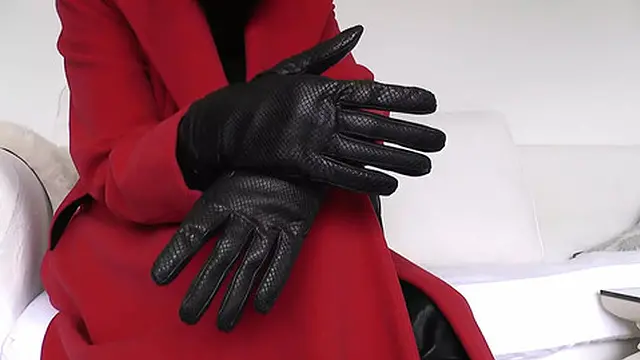 Lady Victoria Valente - Red Coat &mdash;  Black Leather &mdash;  Beautiful Hands &mdash;  Black Nails &mdash;  Close-Up JOI