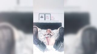 Schoolgirl cums hard with dildo.