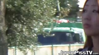 Horny perv records cute jap girls urinating in public