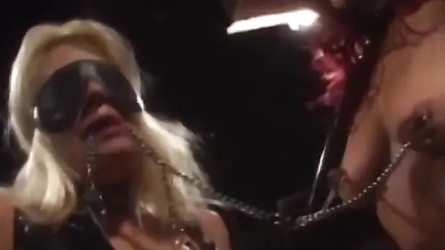 PussyCatsLatex com - Redhead domina′s massive dildo training for lesbian sub