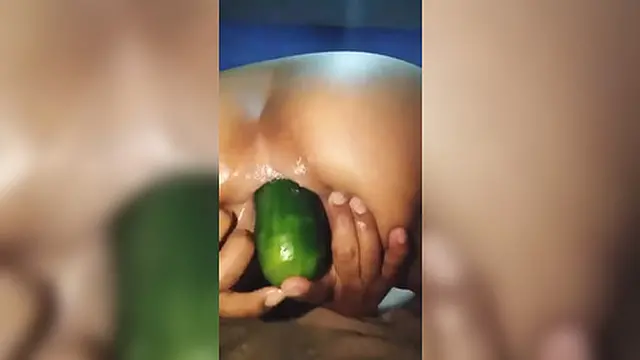 Latina in a fetish scene with a big cucumber in her ass🍑 &mdash;  showing off her open hole