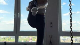 home stretching in leggings
