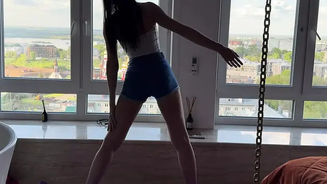 intimate yoga in tight jeans shorts