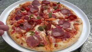 Blonde Milf Feeds Pizza to Cam —  Slurps on Her Bare Nipples