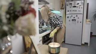 Horny Blonde MILF in Nylons Gets Pounded in Kitchen Chaos