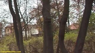 Young chick peeing in the park