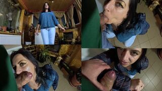 Cameltoe MILF Twerks in Jeans – Blowjob & Cum All Over My Puffy Jacket