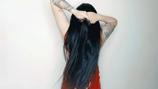 Adore jerking off to stunning brunettes  Long hair fetish  Dominatrix Nika strokes her silky tresses &mdash;  toys with them